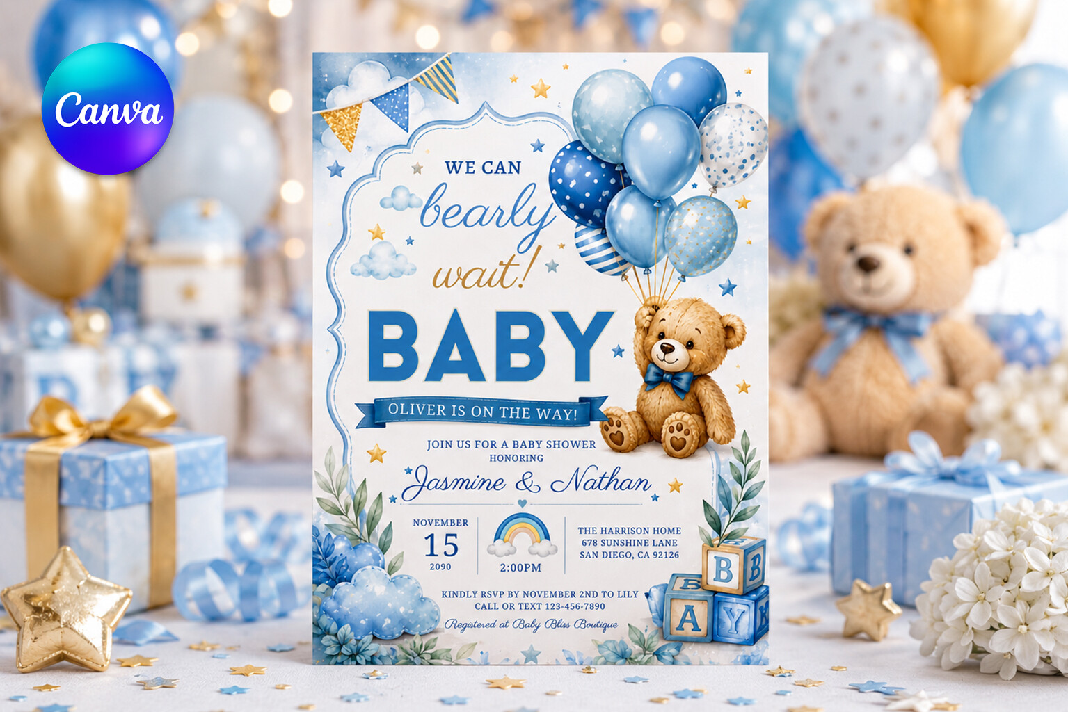 Bearly Wait Baby Shower Invitation Canva