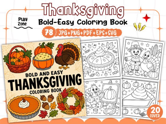 Bold and Easy Thanksgiving Coloring Book