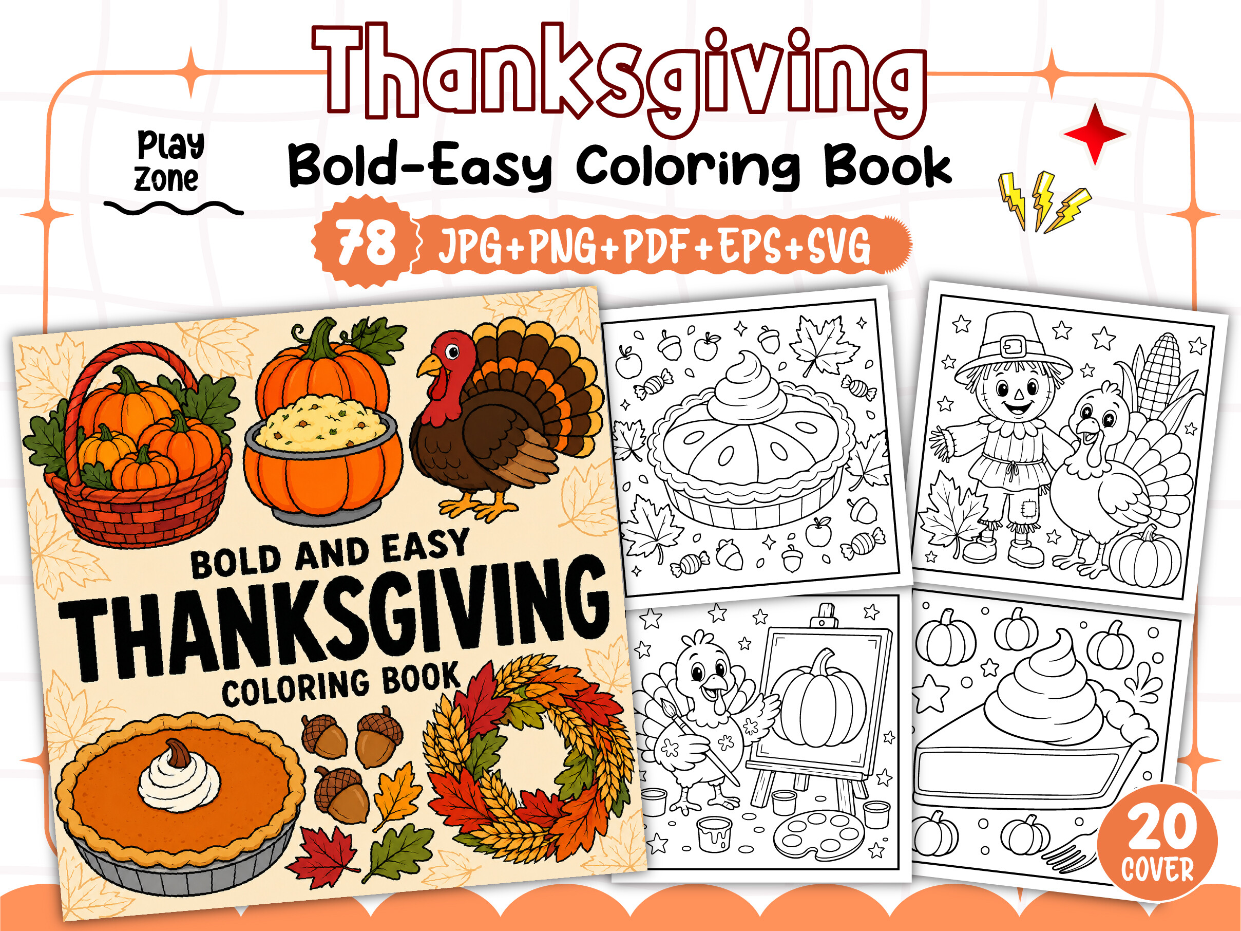 Bold and Easy Thanksgiving Coloring Book