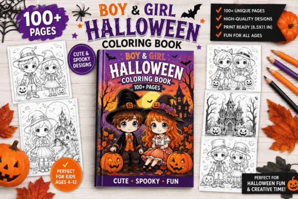 Boy & Girl Halloween Coloring Book KDP