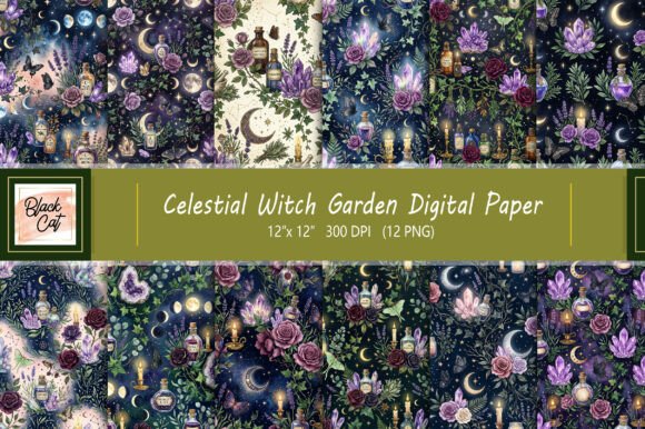 Celestial Witch Garden Digital Paper