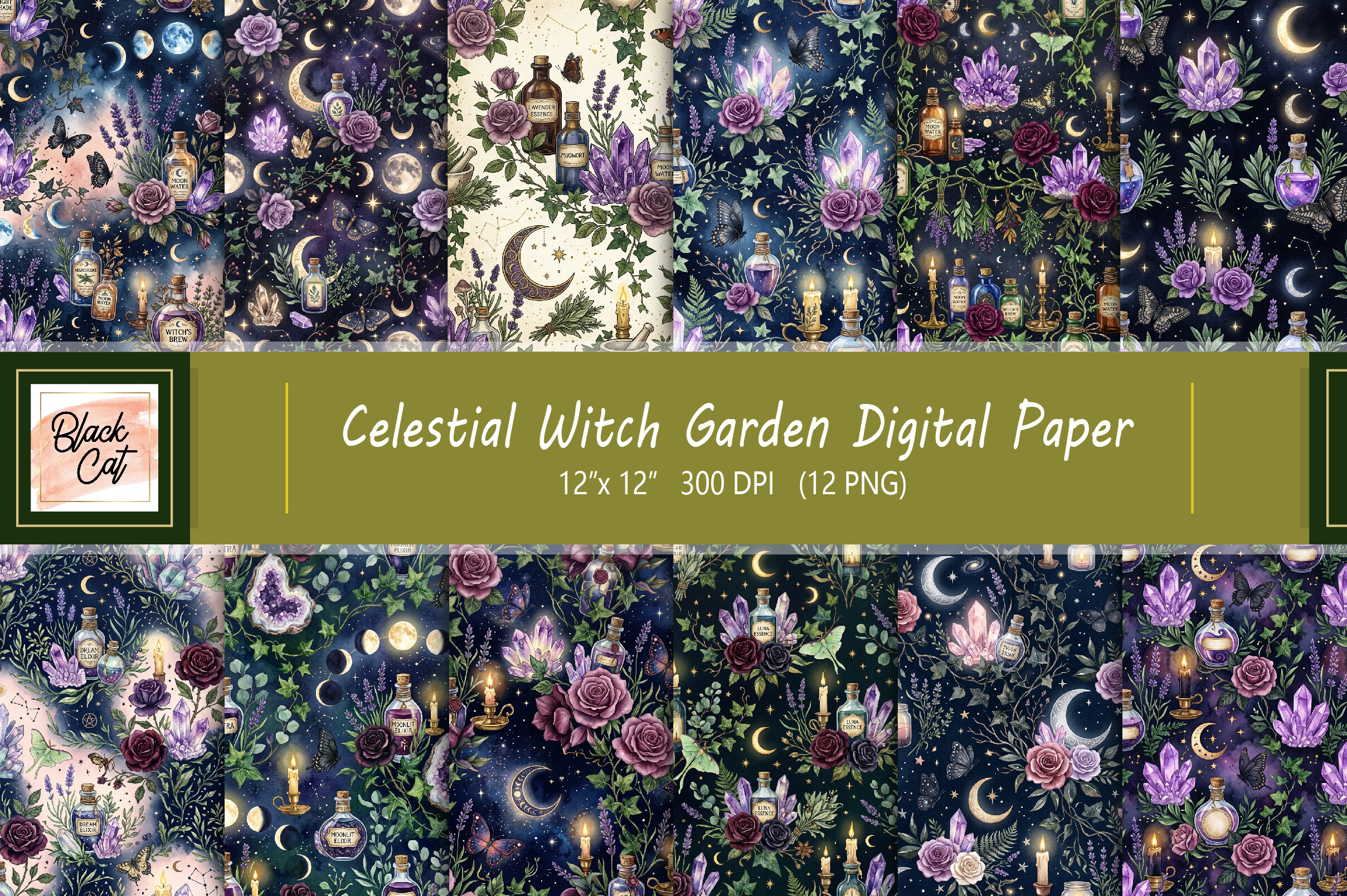 Celestial Witch Garden Digital Paper