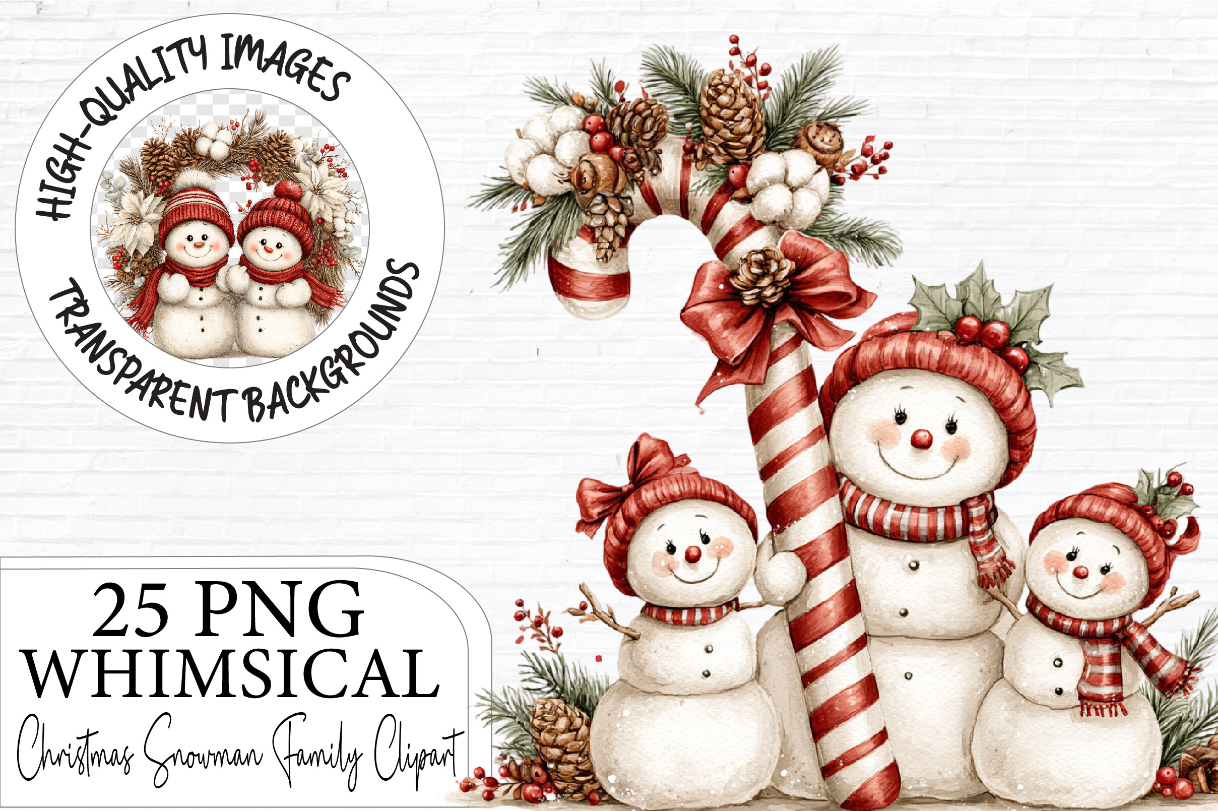 Christmas Snowman Family Clipart Bundle