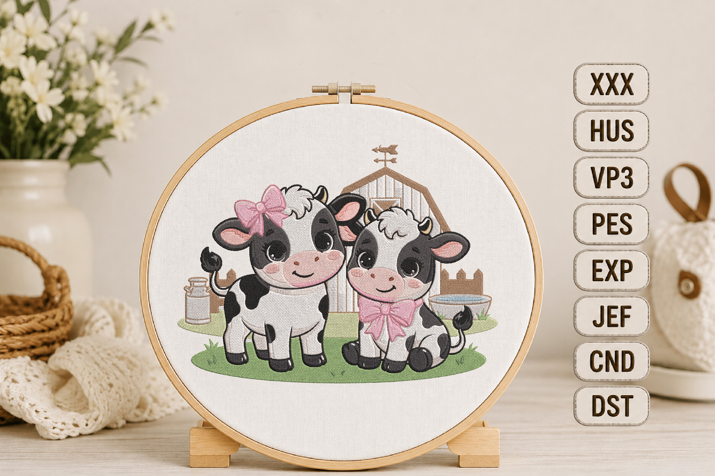 Cow Family Machine Embroidery
