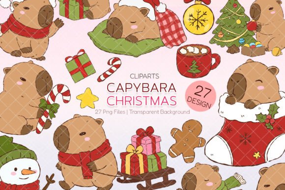 Cozy Christmas Capybara PNG Clipart