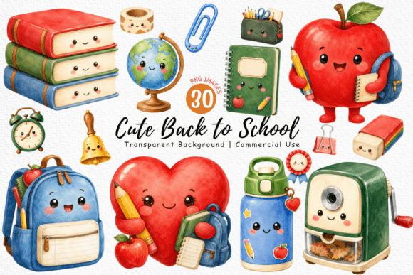 Cute Back to School Watercolor PNG