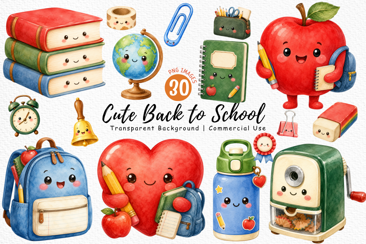 Cute Back to School Watercolor PNG