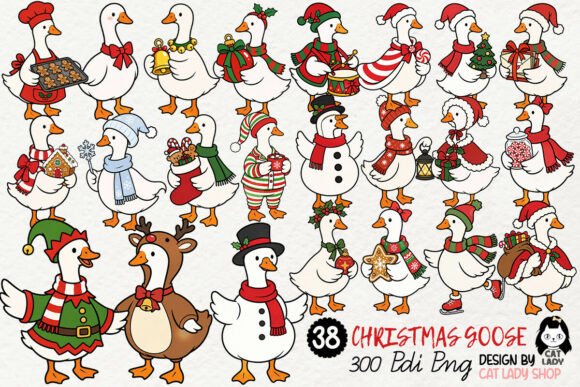 Cute Christmas Goose Clipart Bundle