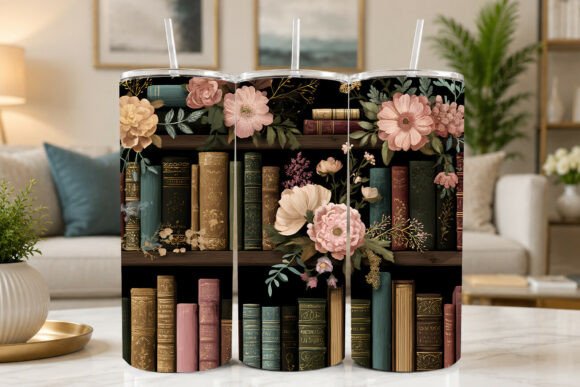 Floral Bookshelf Book Lovers Tumbler