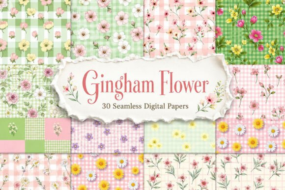 Gingham Flower Seamless Pattern