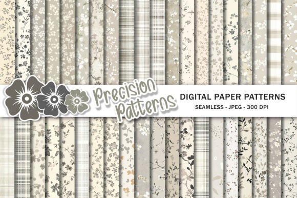 Gray Vintage Prints Digital Paper Pack