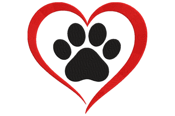 Heart Paw Print Embroidery Design
