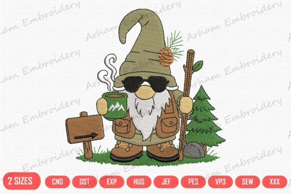 Hiking Gnome with Coffee Mug