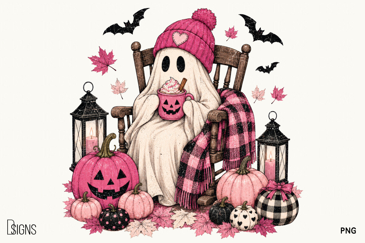 Pink Halloween Fall Cute Ghost Coffee