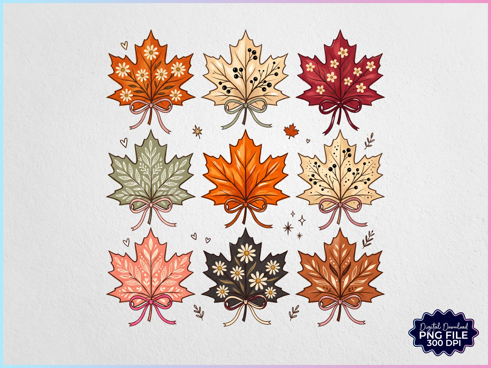 Preppy Fall Coquette Maple Leaf PNG