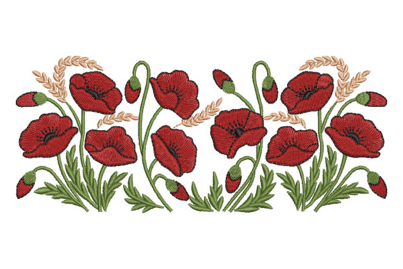Red Poppy Floral Border Botanical
