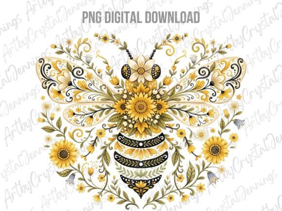 Sunflower Bee Floral Watercolor PNG