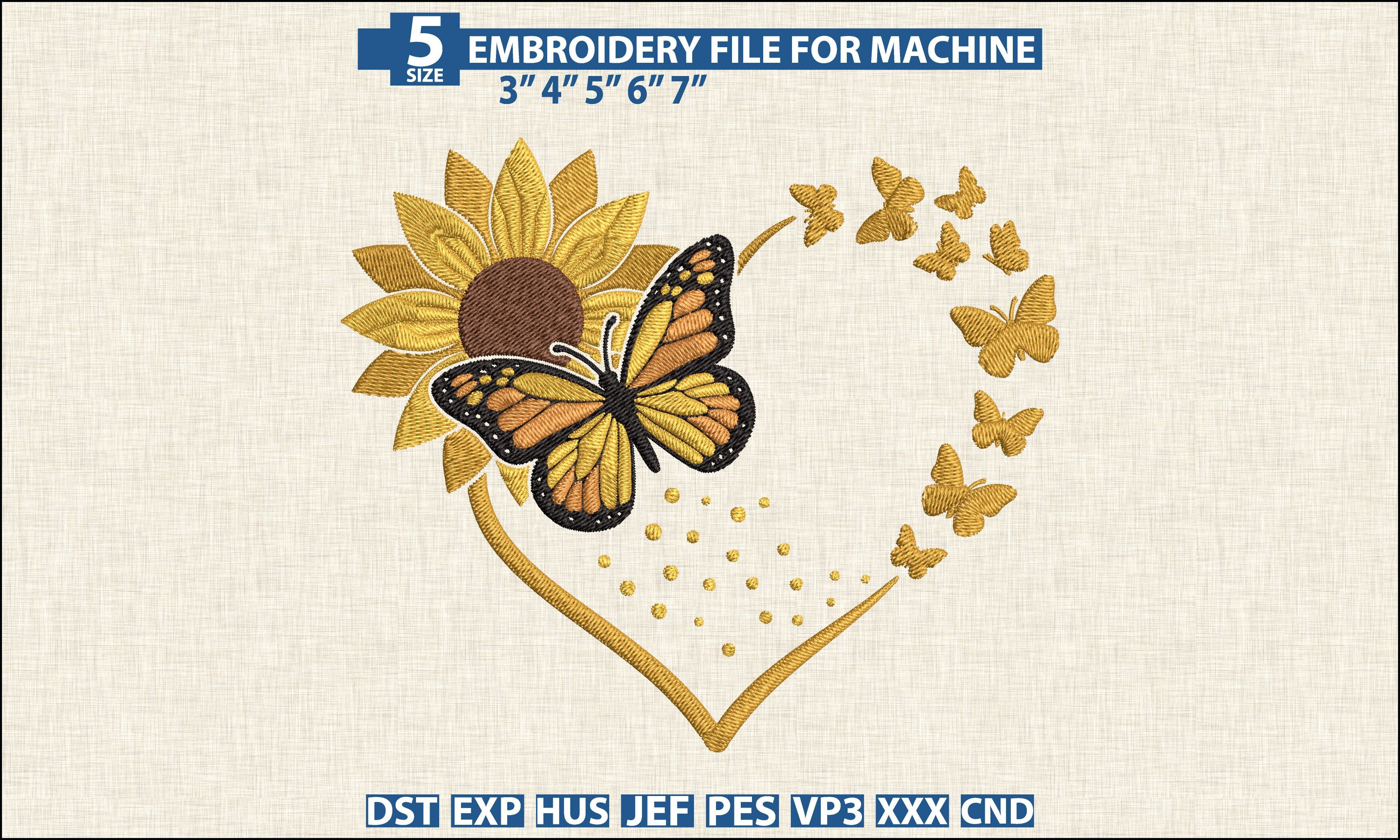 Sunflower Butterfly Embroidery DST PES