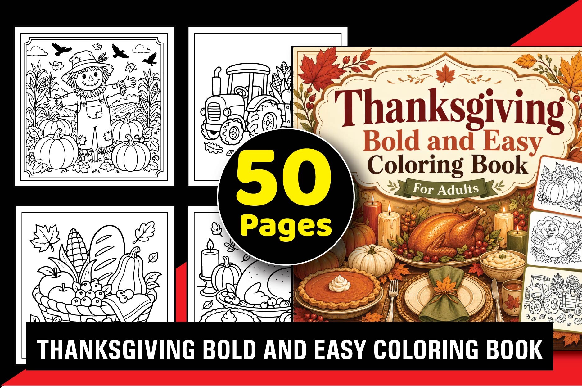 Thanksgiving Bold Easy Coloring Book