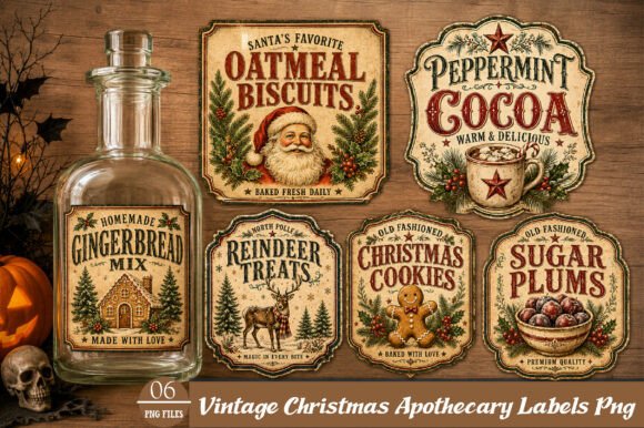 Vintage Christmas Apothecary Labels PNG