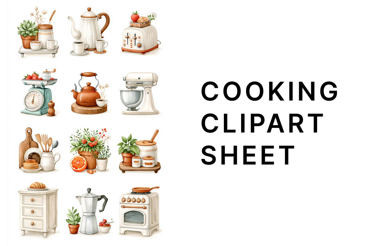 Vintage Kitchen Appliances Clipart Set