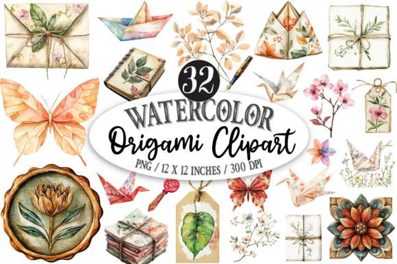 Watercolor Origami Clipart