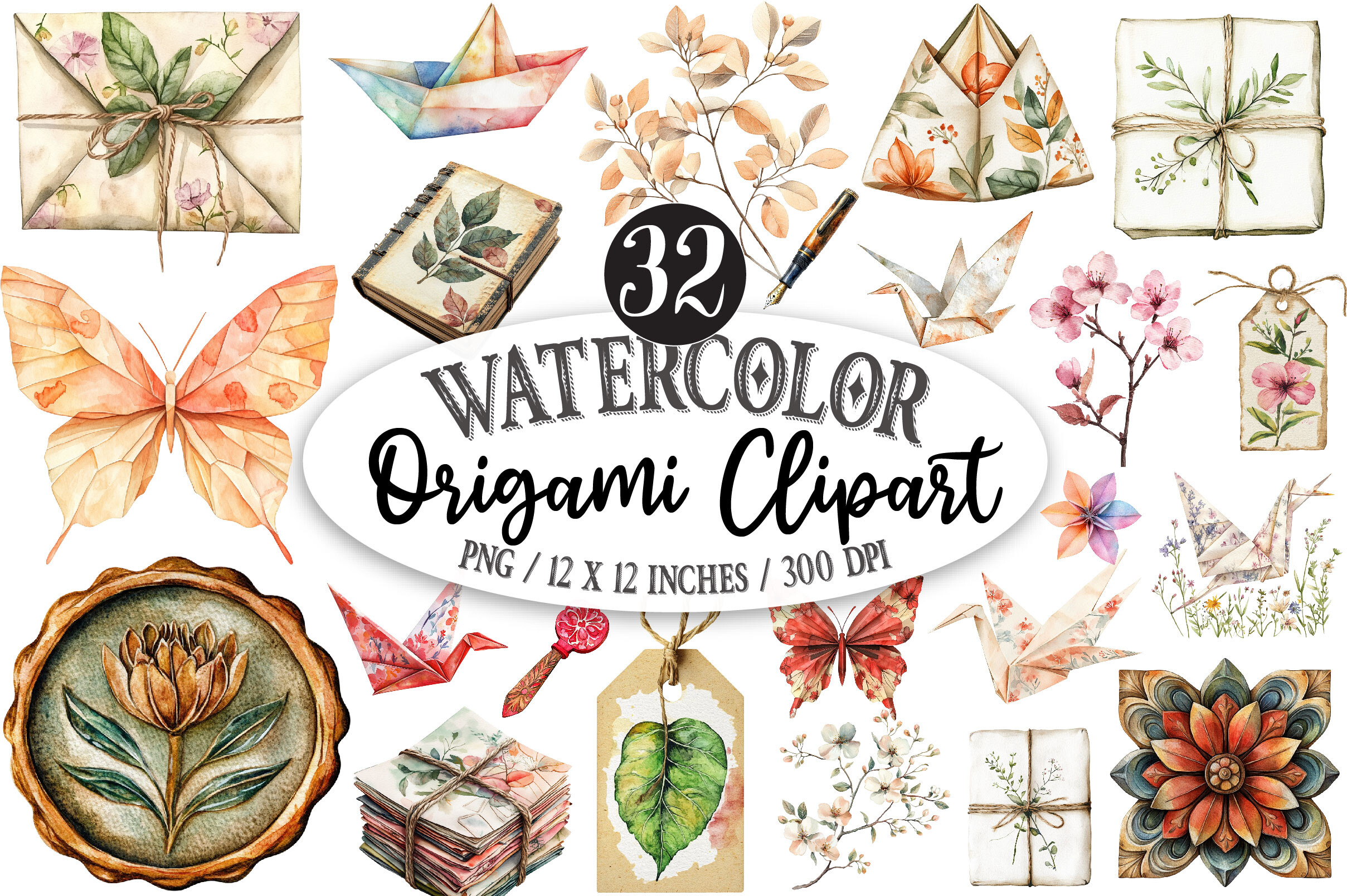 Watercolor Origami Clipart