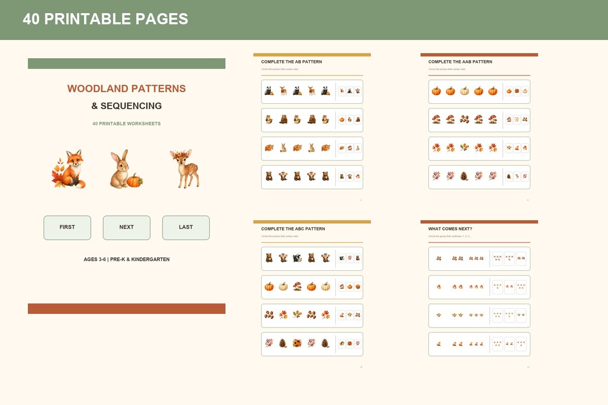 Woodland Patterns Sequencing Worksheets cover