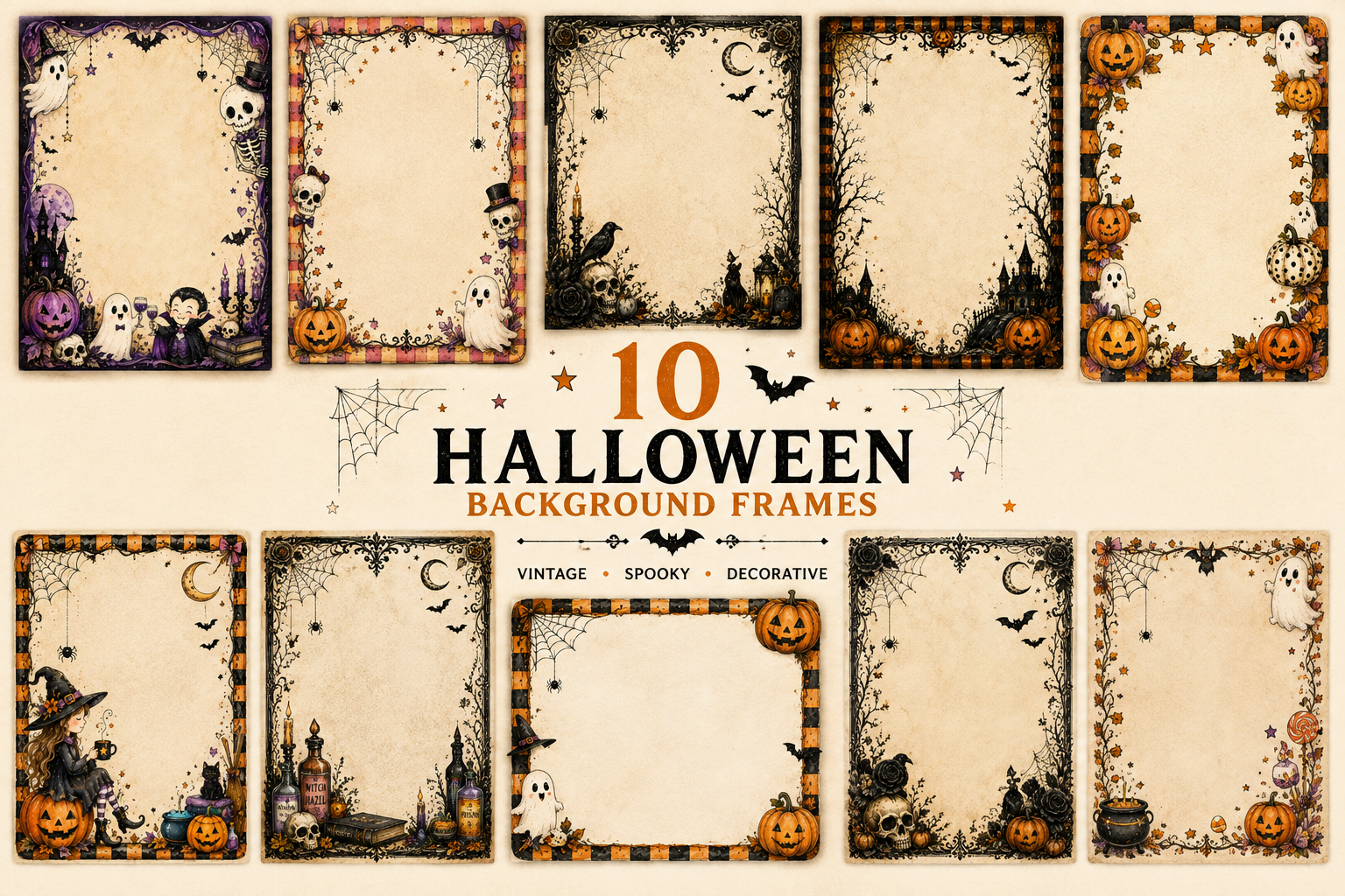 10 Halloween Background Frames Bundle