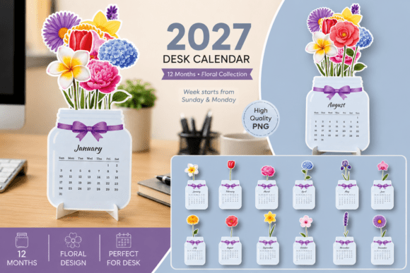 2027 Floral Desk Calendar