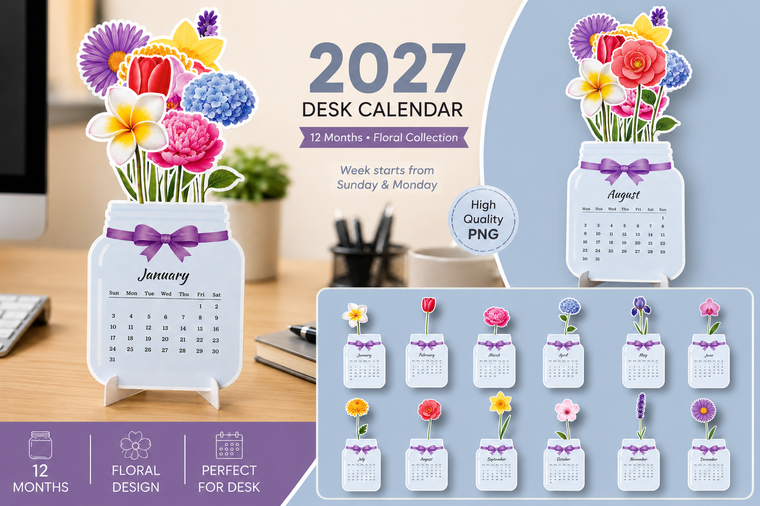 2027 Floral Desk Calendar