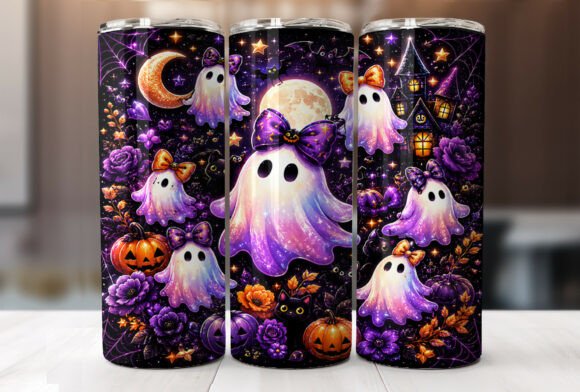 20oz Ghost Halloween Tumbler Wrap PNG