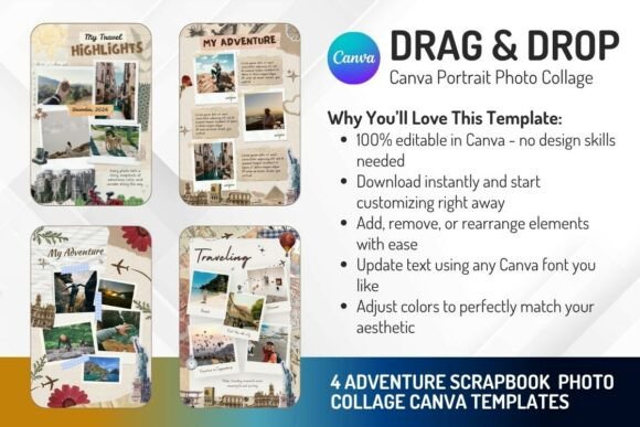 4 Adventure Scrapbook Canva Templates