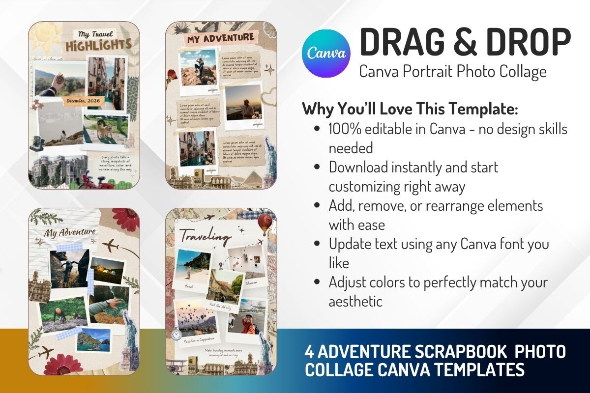 4 Adventure Scrapbook Canva Templates