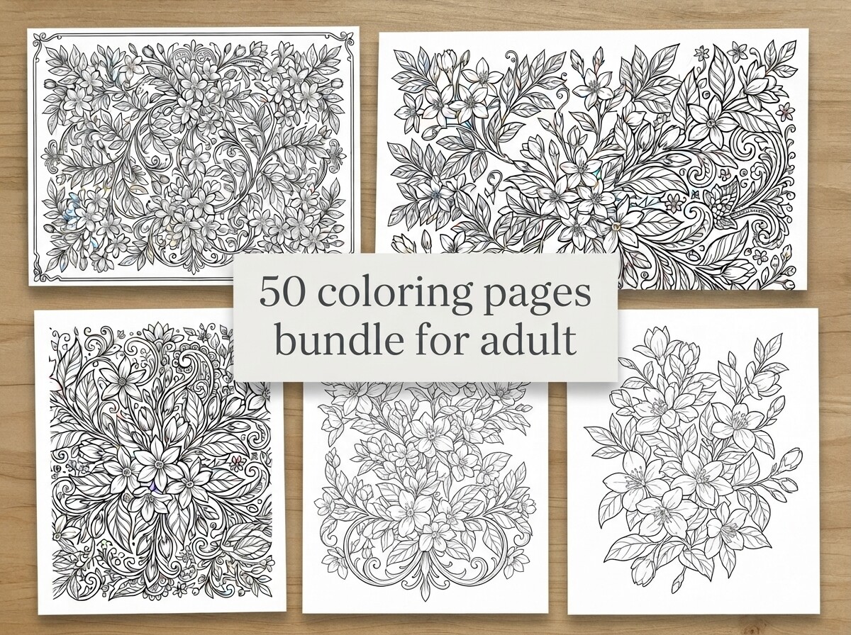 50 Jasmine Flower Coloring Pages Bundle