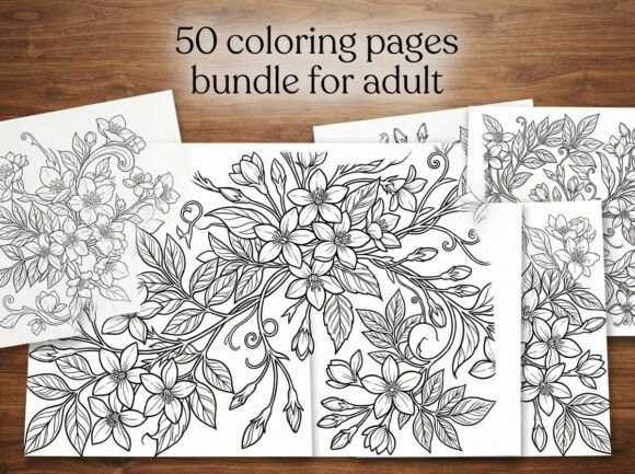 50 Jasmine Flower Coloring Pages Bundle