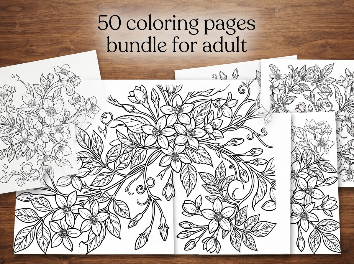 50 Jasmine Flower Coloring Pages Bundle