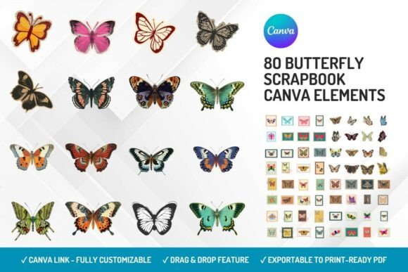 Butterfly scrapbook Canva elements for aesthetic designs