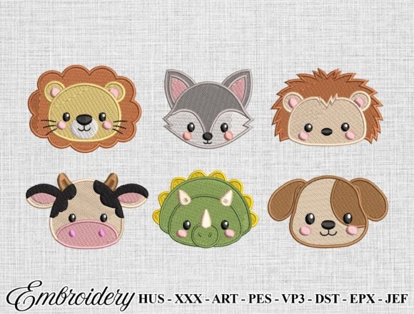 Animal Faces Embroidery Design Bundle