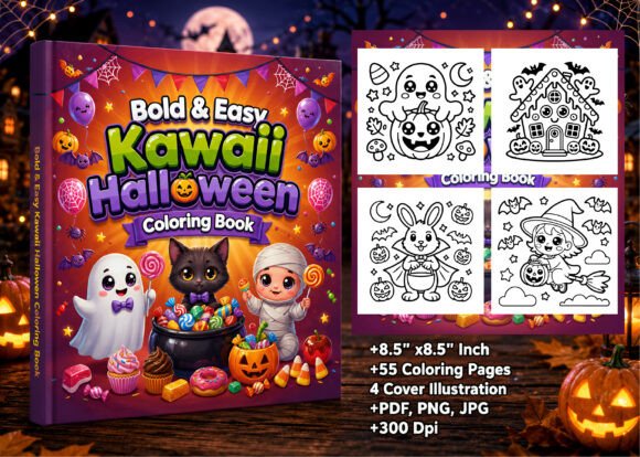Bold Easy Kawaii Halloween Coloring Book