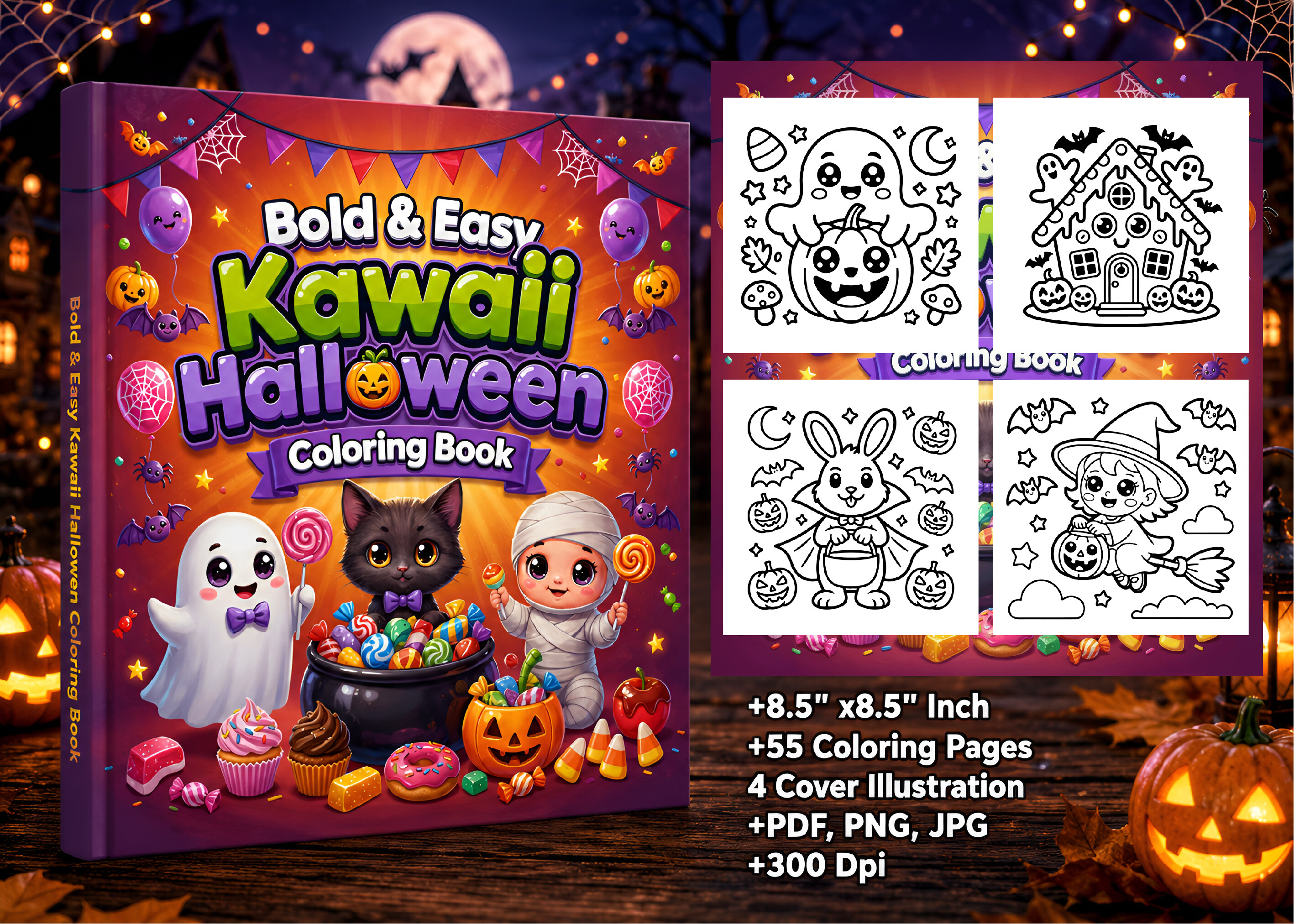 Bold Easy Kawaii Halloween Coloring Book