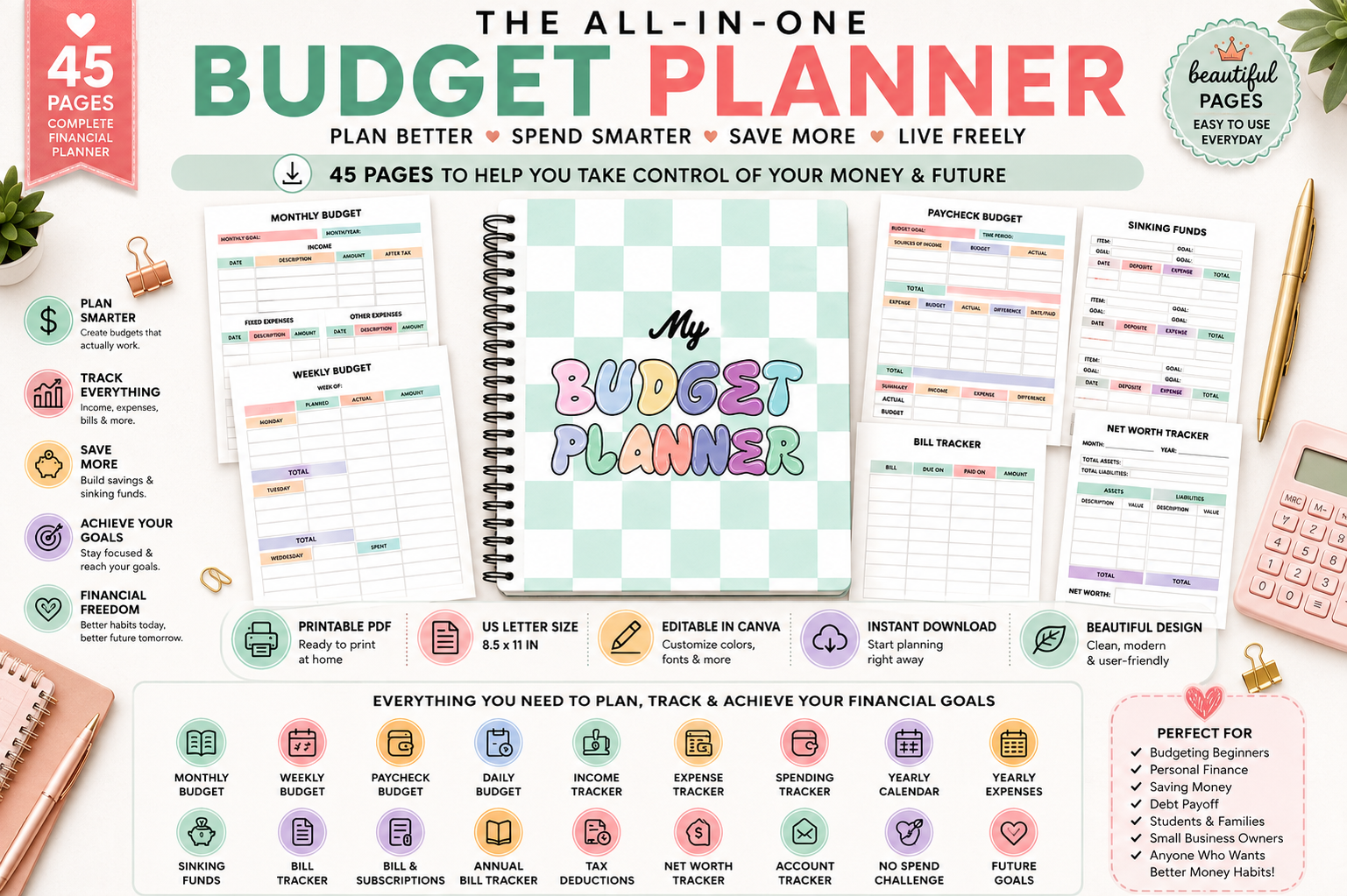 Budget Planner Printable PDF Canva