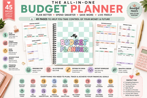Budget Planner Printable PDF Canva budget planner