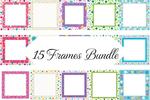 Bundle of 15 Colorful Frames, Clipart