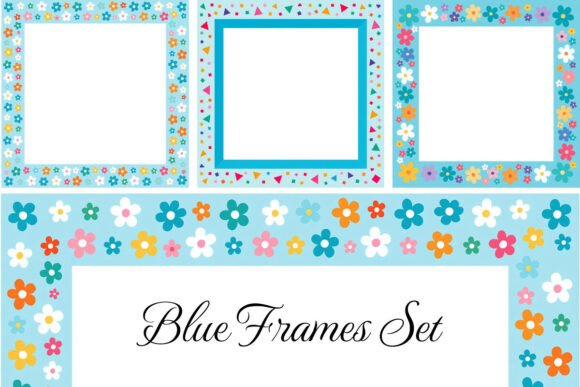 Bundle of 3 Blue Frames, Dotted, Floral