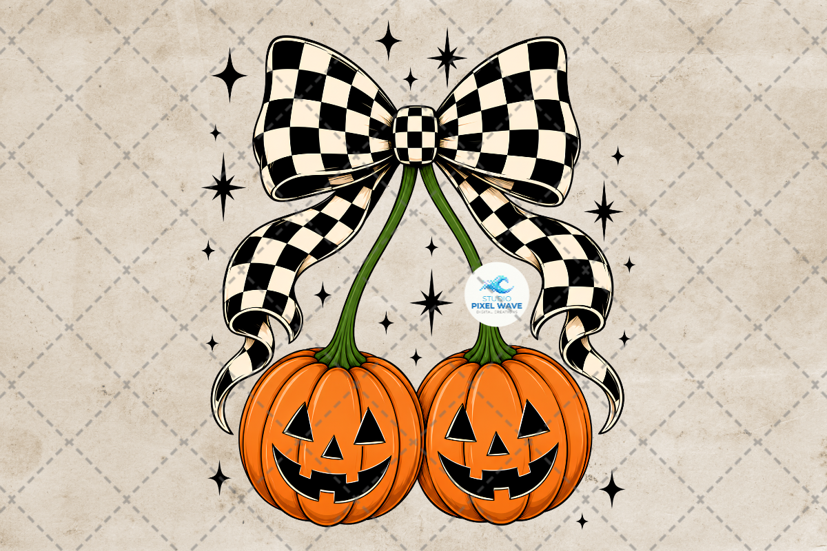 Checkered Halloween Cherry Pumpkin Png
