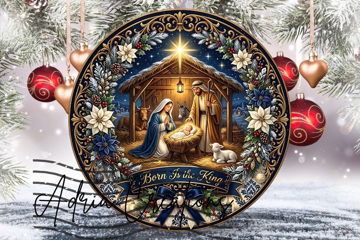 Christmas Nativity Ornament, Door Sign