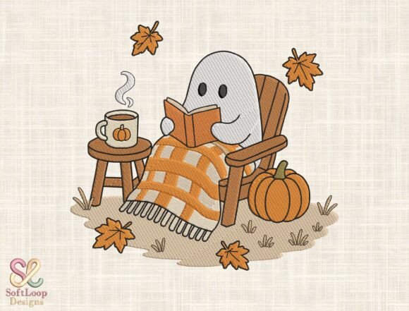 Cozy Autumn Ghost Embroidery Design