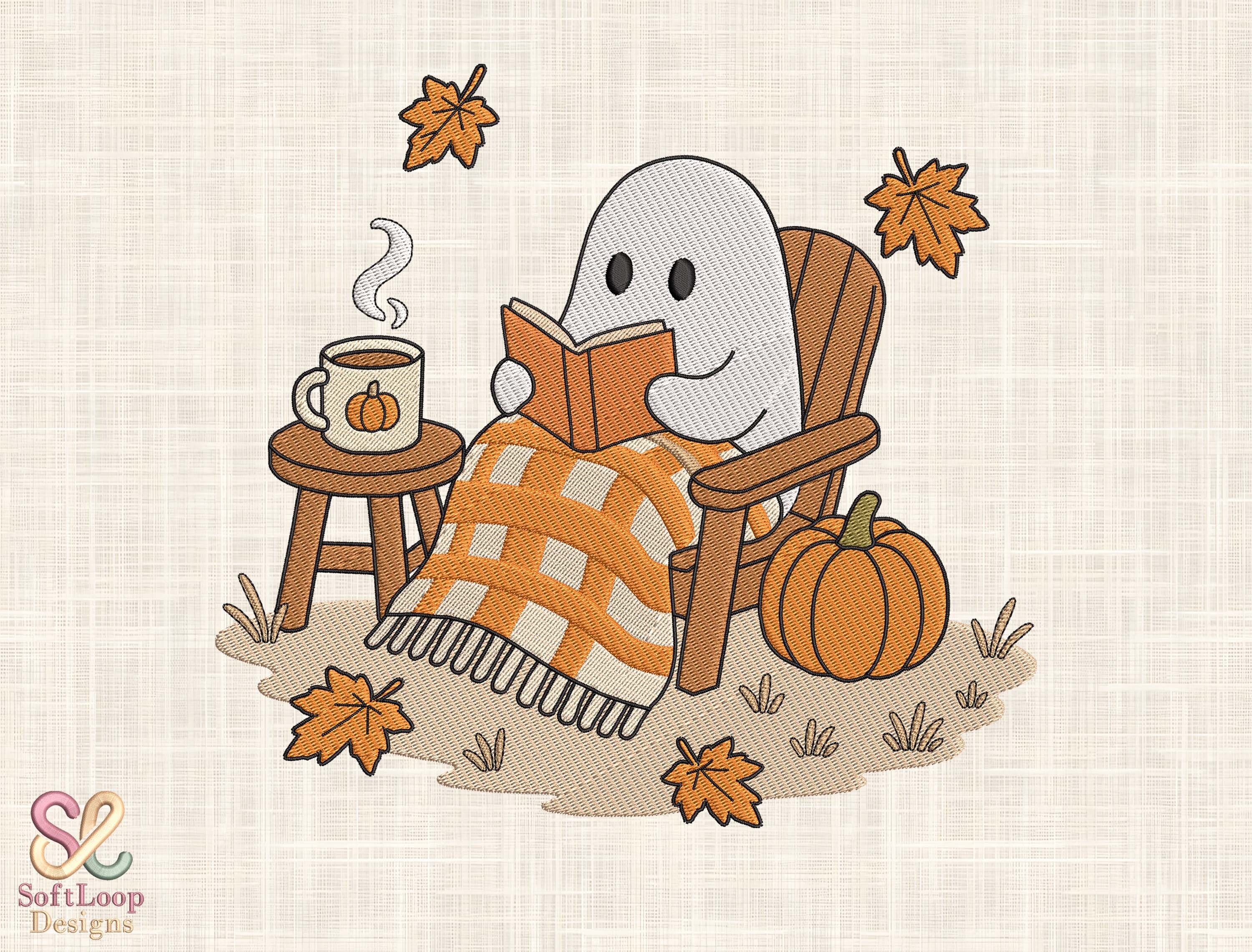 Cozy Autumn Ghost Embroidery Design