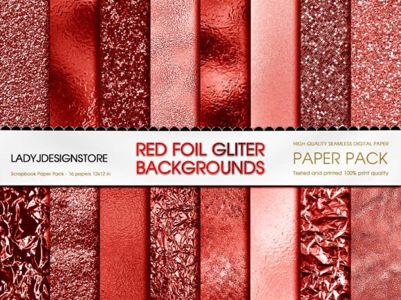 Crimson Red Foil Glitter Digital Paper